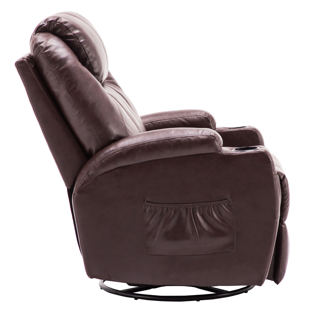 Manual Glider Recliner Swivel Rocking Chair with Lumbar Pillow Cup Holders Latitude Run Leather Type: Brown