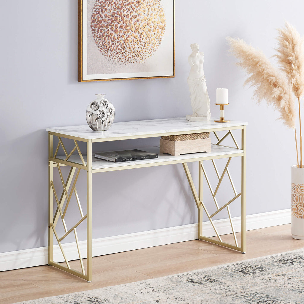 White Console Table with Storage, Sofa Table for Living Room