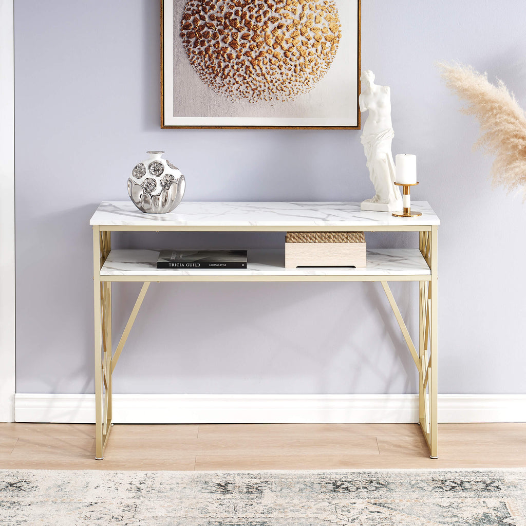 White Console Table with Storage, Sofa Table for Living Room