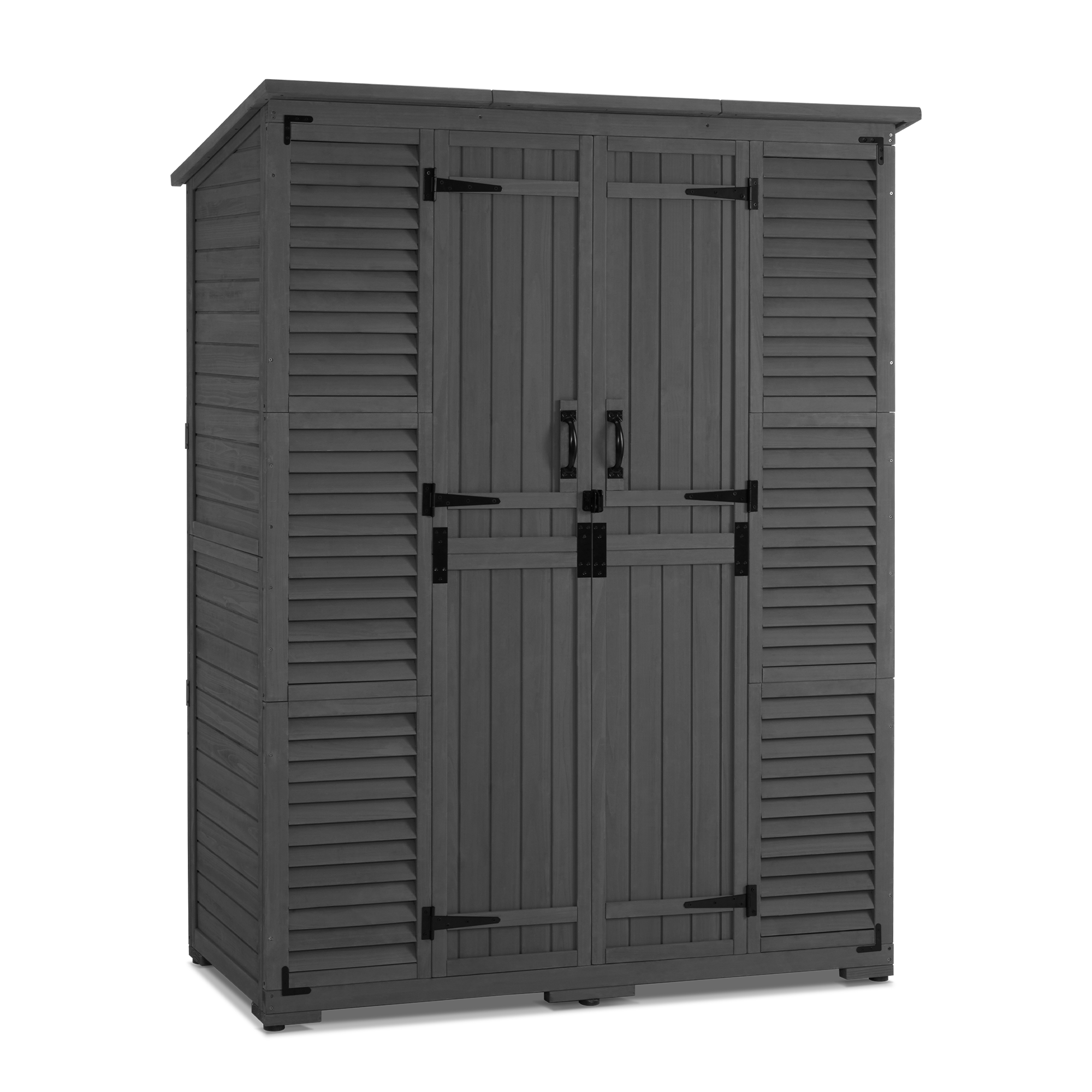 MCombo Large Outdoor Storage Shed with 6 Shelves, Outside Tool Wooden Storage Cabinet with Double Lockable Doors, Oversize Garden Tool Shed with Waterproof Asphalt Roof for Patio Yard Lawn , 1738