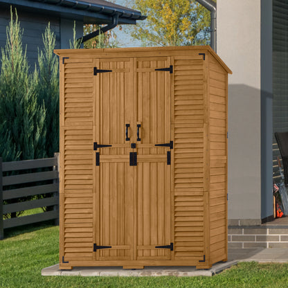 MCombo Large Outdoor Storage Shed with 6 Shelves, Outside Tool Wooden Storage Cabinet with Double Lockable Doors, Oversize Garden Tool Shed with Waterproof Asphalt Roof for Patio Yard Lawn , 1738