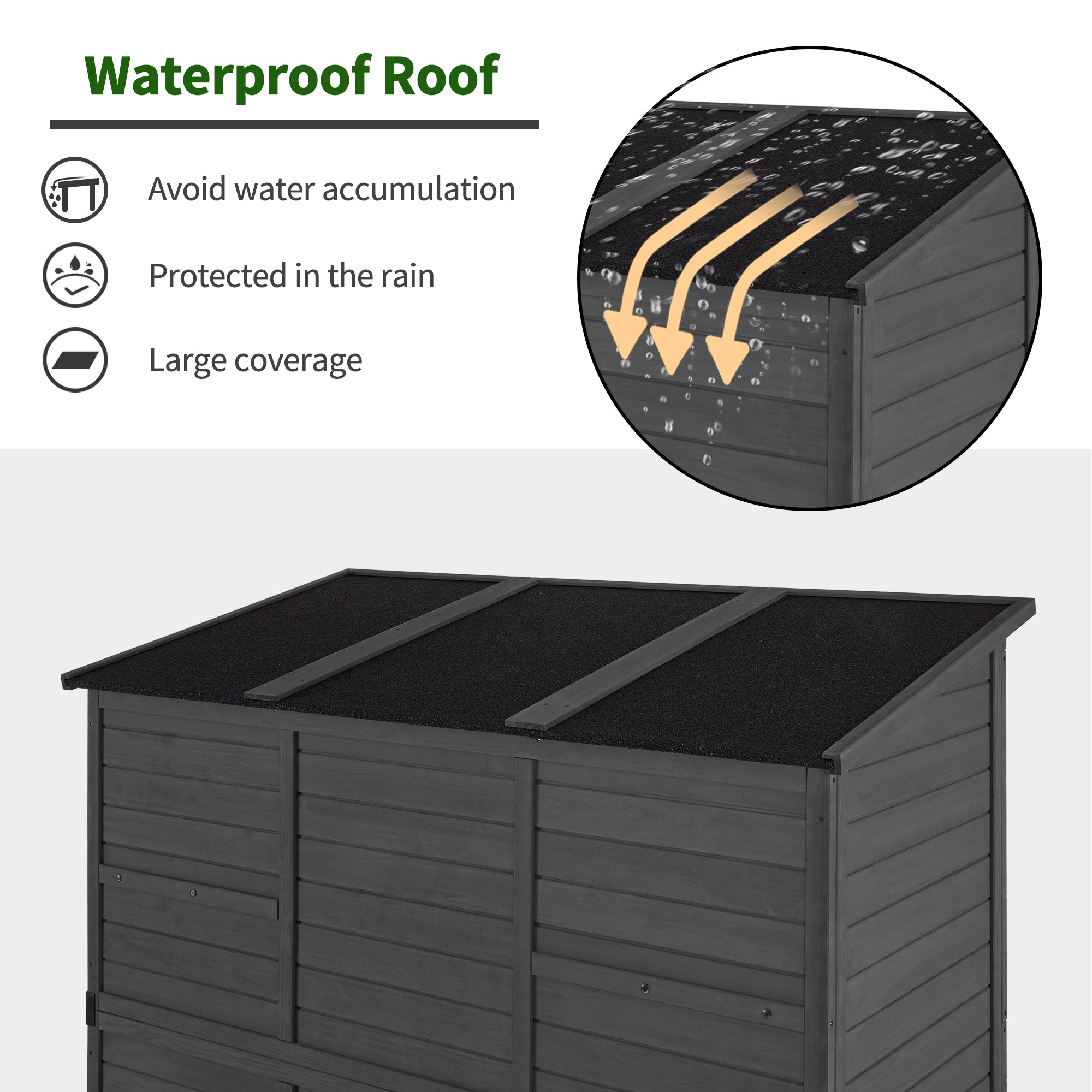 MCombo Large Outdoor Storage Shed with 6 Shelves, Outside Tool Wooden Storage Cabinet with Double Lockable Doors, Oversize Garden Tool Shed with Waterproof Asphalt Roof for Patio Yard Lawn , 1738