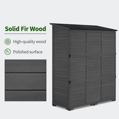 MCombo Large Outdoor Storage Shed with 6 Shelves, Outside Tool Wooden Storage Cabinet with Double Lockable Doors, Oversize Garden Tool Shed with Waterproof Asphalt Roof for Patio Yard Lawn , 1738