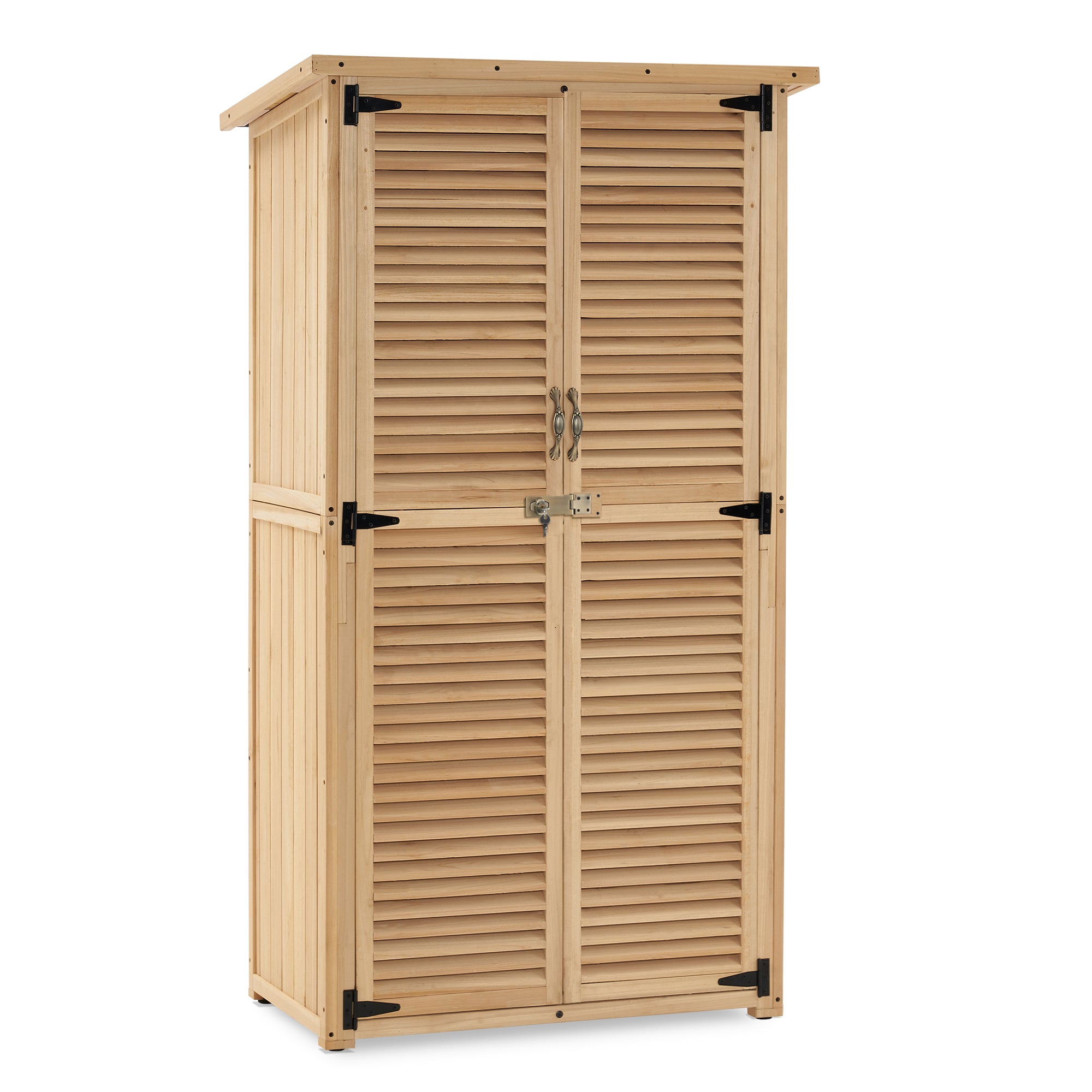 Mcombo Outdoor Wooden Storage Cabinet, Garden Tool Shed with Latch, Outside Tools Wood Cabinet with Double Doors for Patio 0709 & 0808 & 1900