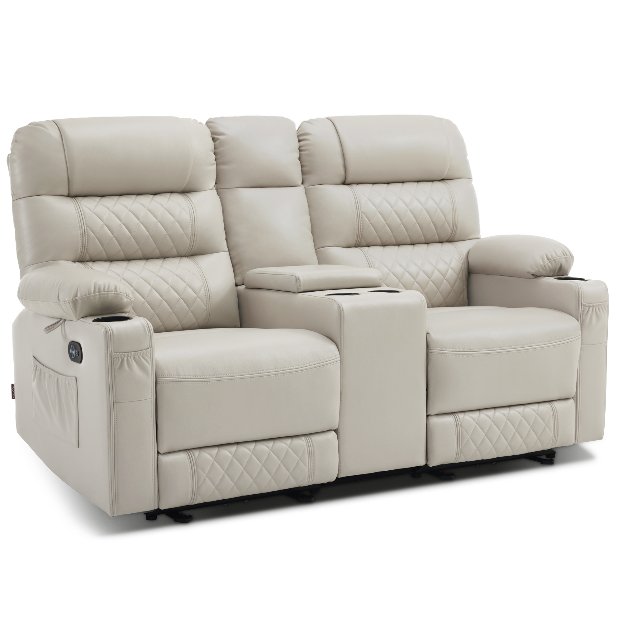 MCombo Electric Power Loveseat Recliner with Console, Faux Leather Power Reclining Sofa with Heat and Vibration, USB Ports, Cup Holders for Living Room 6160-PR624