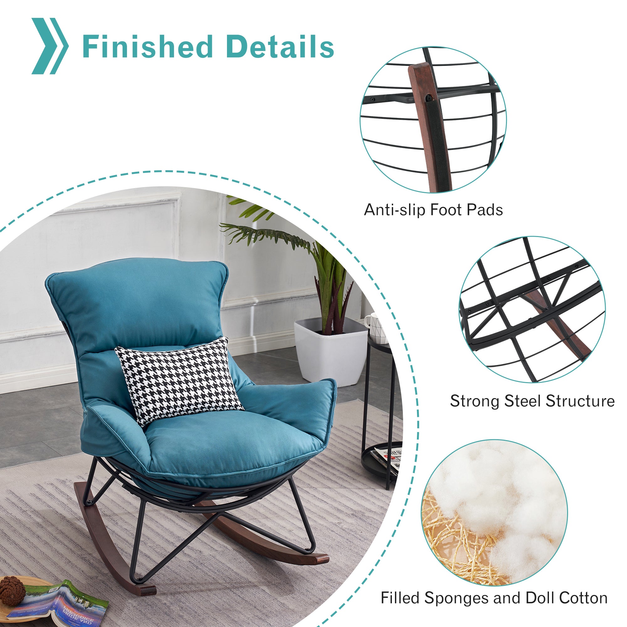 Mcombo Modern Accent Rocking Chairs with Ottoman, Leathaire Upholstered Glider Rocker for Baby Nursery, Lounge Armchair for Living Room Bedroom HQ203