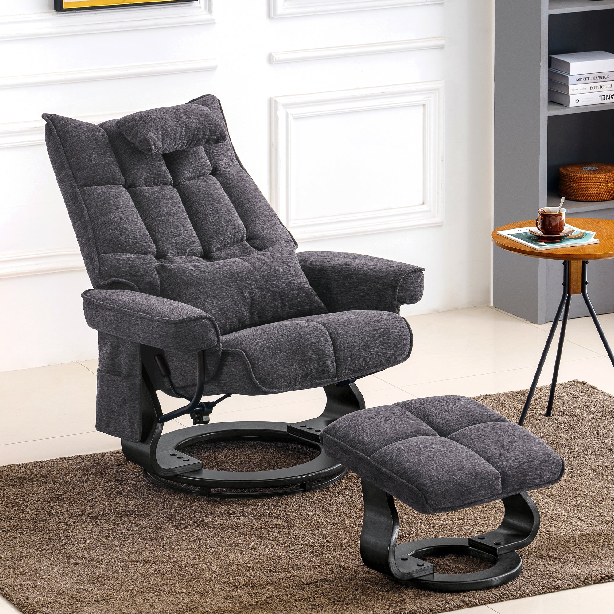 MCombo Swivel Recliner with Ottoman, Chenille Upholstered Massage TV Chair, Ergonomic Lounge Chairs for Living Room Bedroom 4605