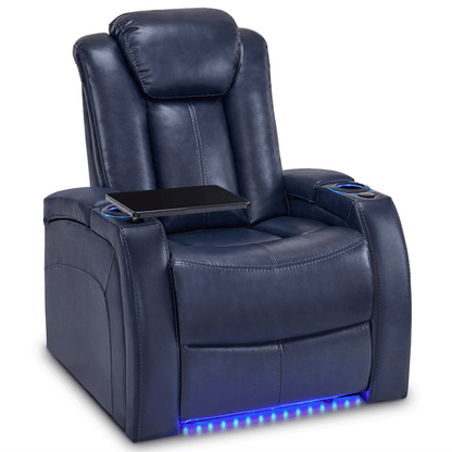 MCombo Home Theater Seating with Adjustable Headrest, Dual Motor Power Recliner Chair with Tray Table, Movie Reclining Sofa with USB, Ambient Lighting & Hidden Arm Storage HTS422