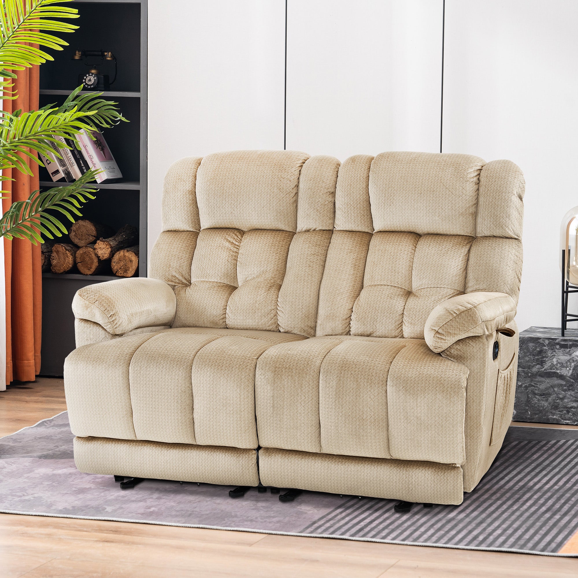 MCombo Fabric Power Loveseat Recliner, Electric Reclining Loveseat Sofa with Heat and Massage, USB Charge Port for Living Room 6237