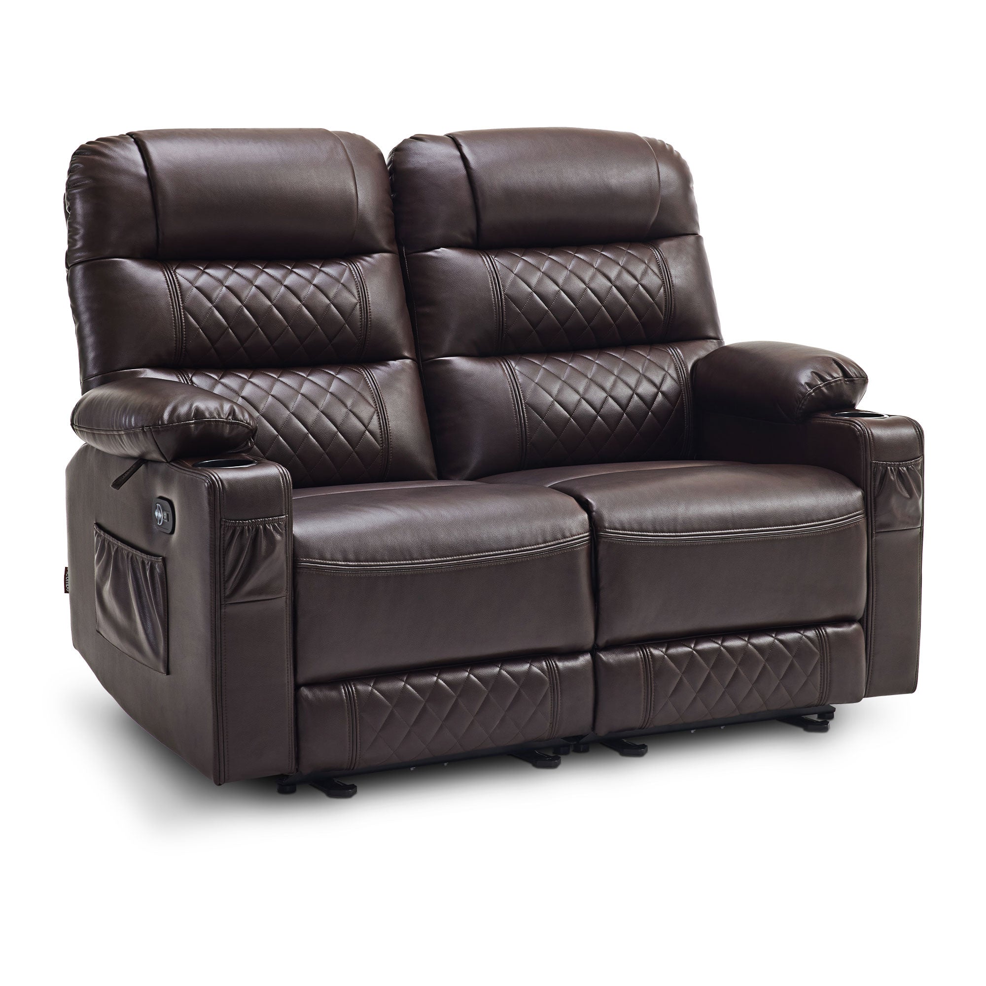 MCombo Electric Power Loveseat Recliner with Console, Faux Leather Power Reclining Sofa with Heat and Vibration, USB Ports, Cup Holders for Living Room 6160-PR622