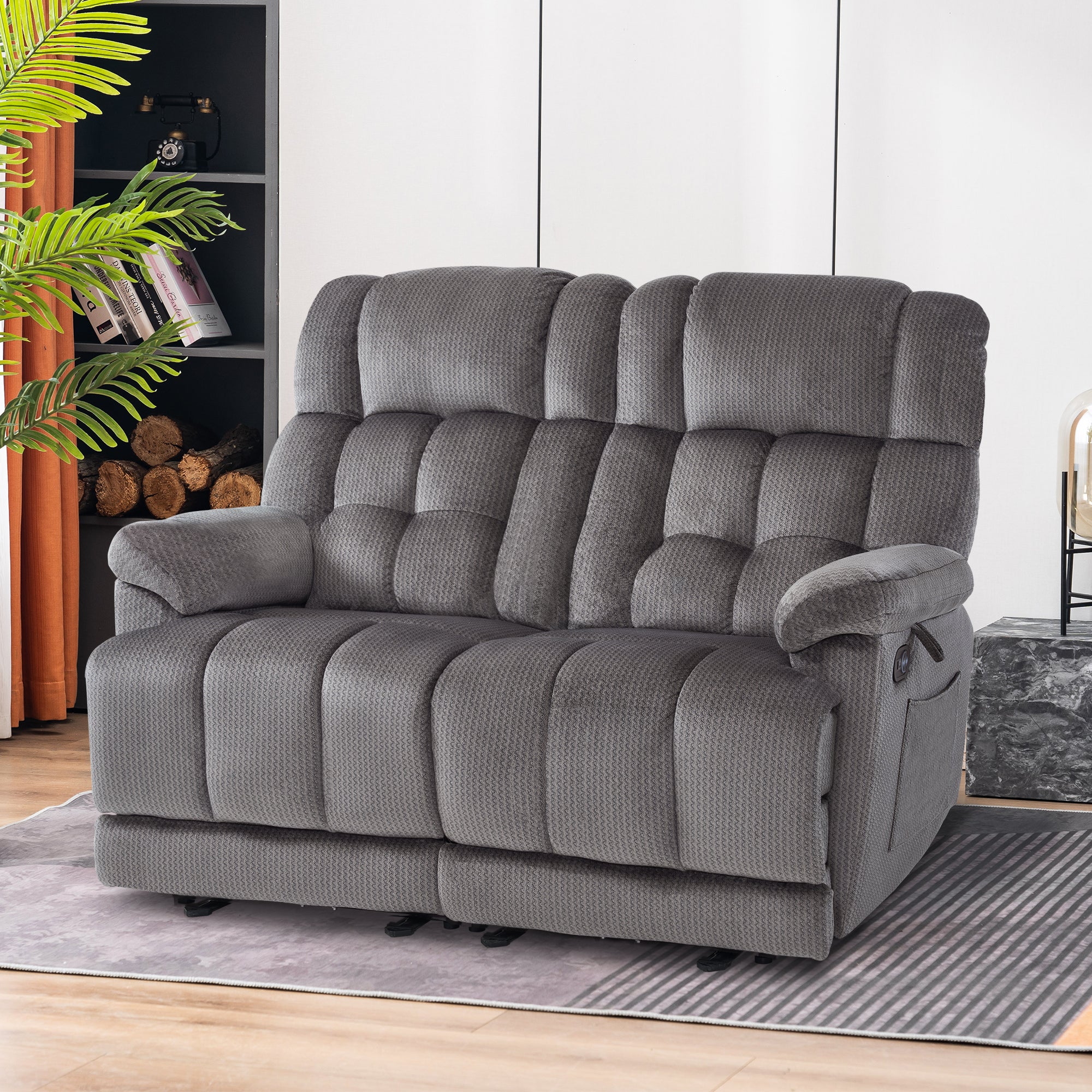 MCombo Fabric Power Loveseat Recliner, Electric Reclining Loveseat Sofa with Heat and Massage, USB Charge Port for Living Room 6237