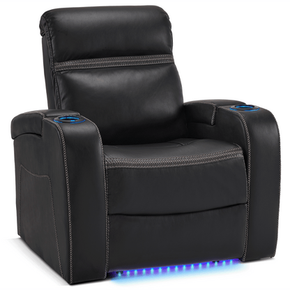 MCombo Power Recliner Chair with Adjustable Headrest, Home Theater Seating with USB Port, LED Light & Armrest Storage, Electric Reclining Chair for Living Room HTS400