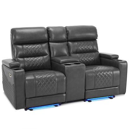 MCombo Power Reclining Loveseat Sofa with Adjustable Headrests and Console for Living Room, Home Theater Seating with USB & Type-C Ports, Armrest Storage HTS480