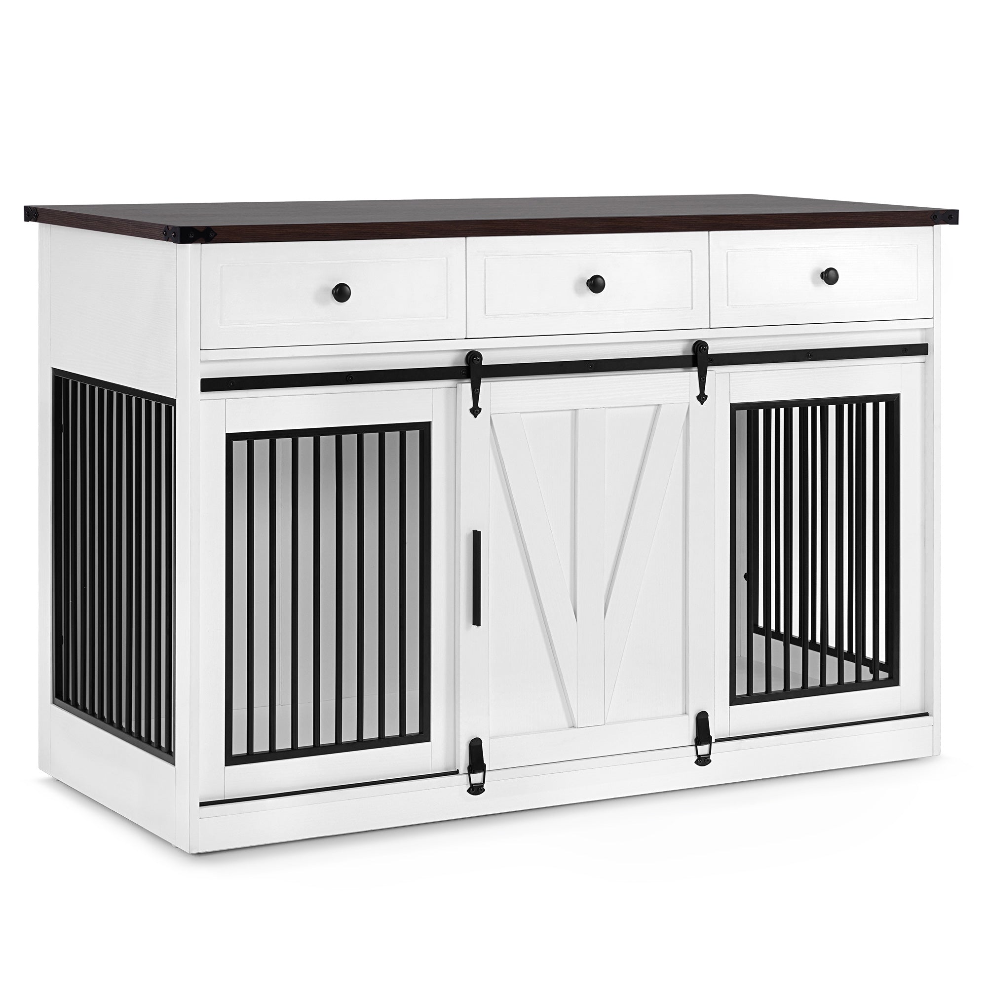 Dog Crate for Large Dog with Barn Door and 3 Drawers, GC55