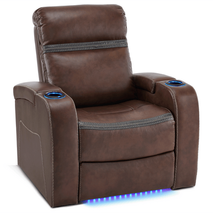 MCombo Power Recliner Chair with Adjustable Headrest, Home Theater Seating with USB Port, LED Light & Armrest Storage, Electric Reclining Chair for Living Room HTS400