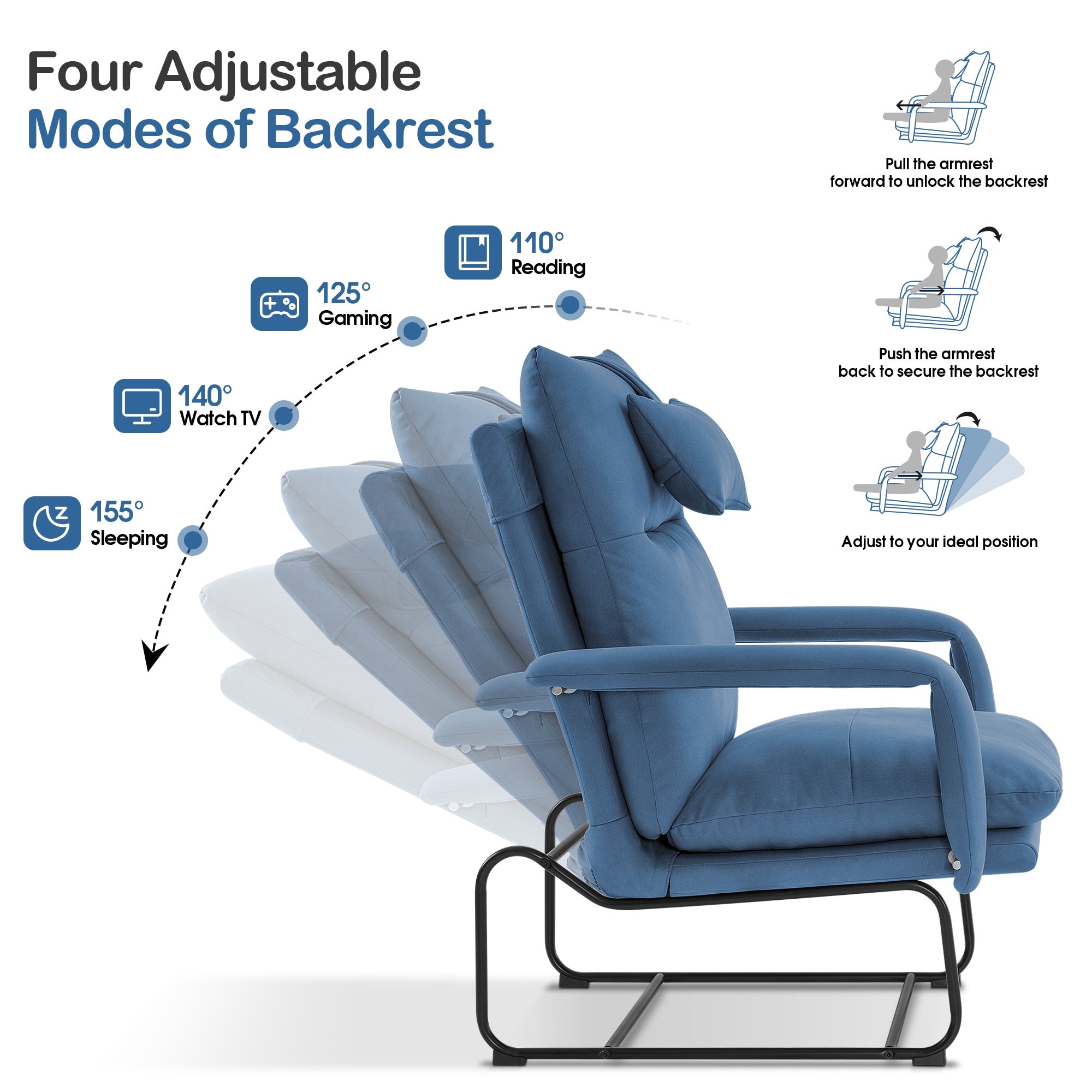 MCombo Accent Recliner with Ottoman, Leathaire Upholstered Armchairs with Adjustable Backrest for Living Room Bedroom 4233