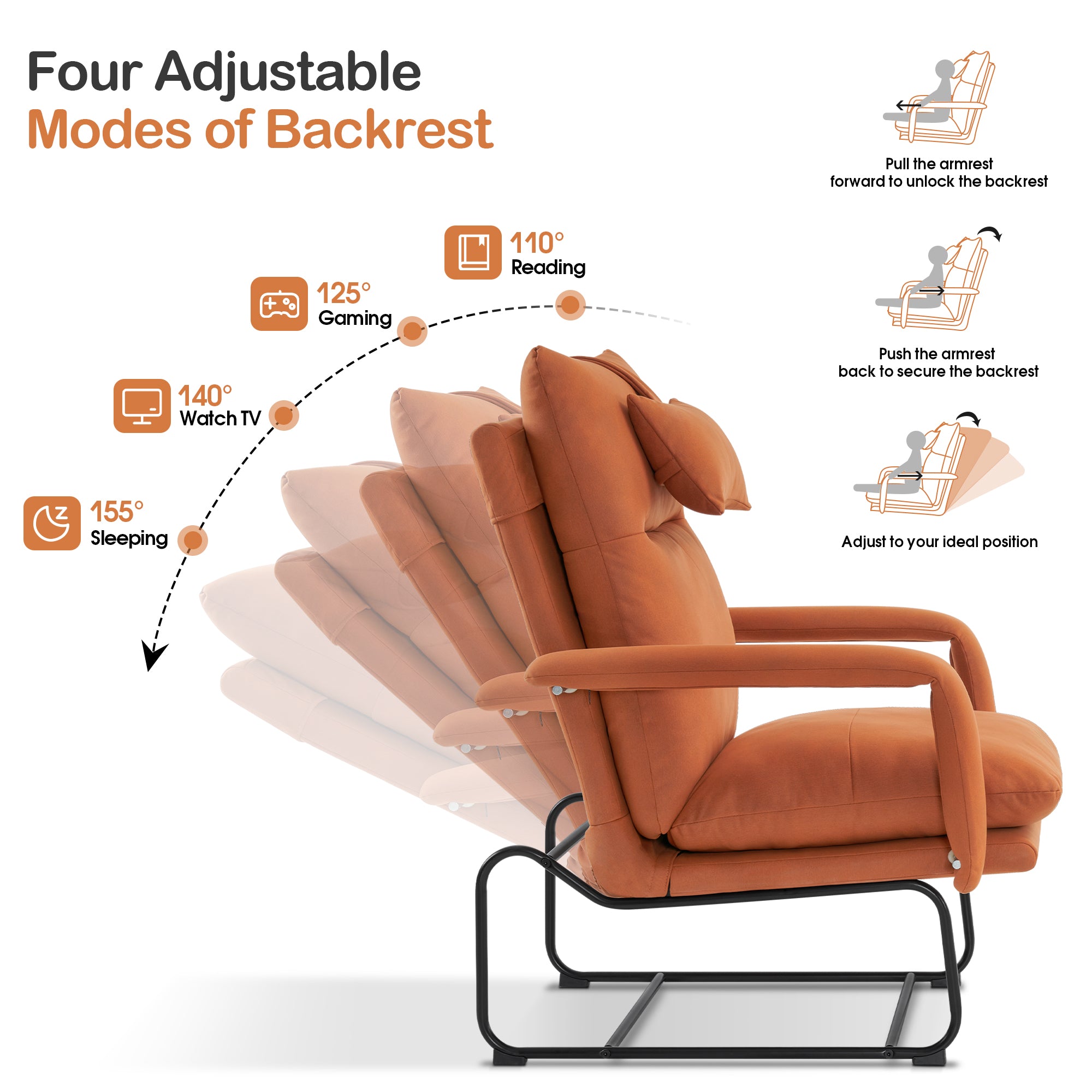 MCombo Accent Recliner with Ottoman, Leathaire Upholstered Armchairs with Adjustable Backrest for Living Room Bedroom 4233