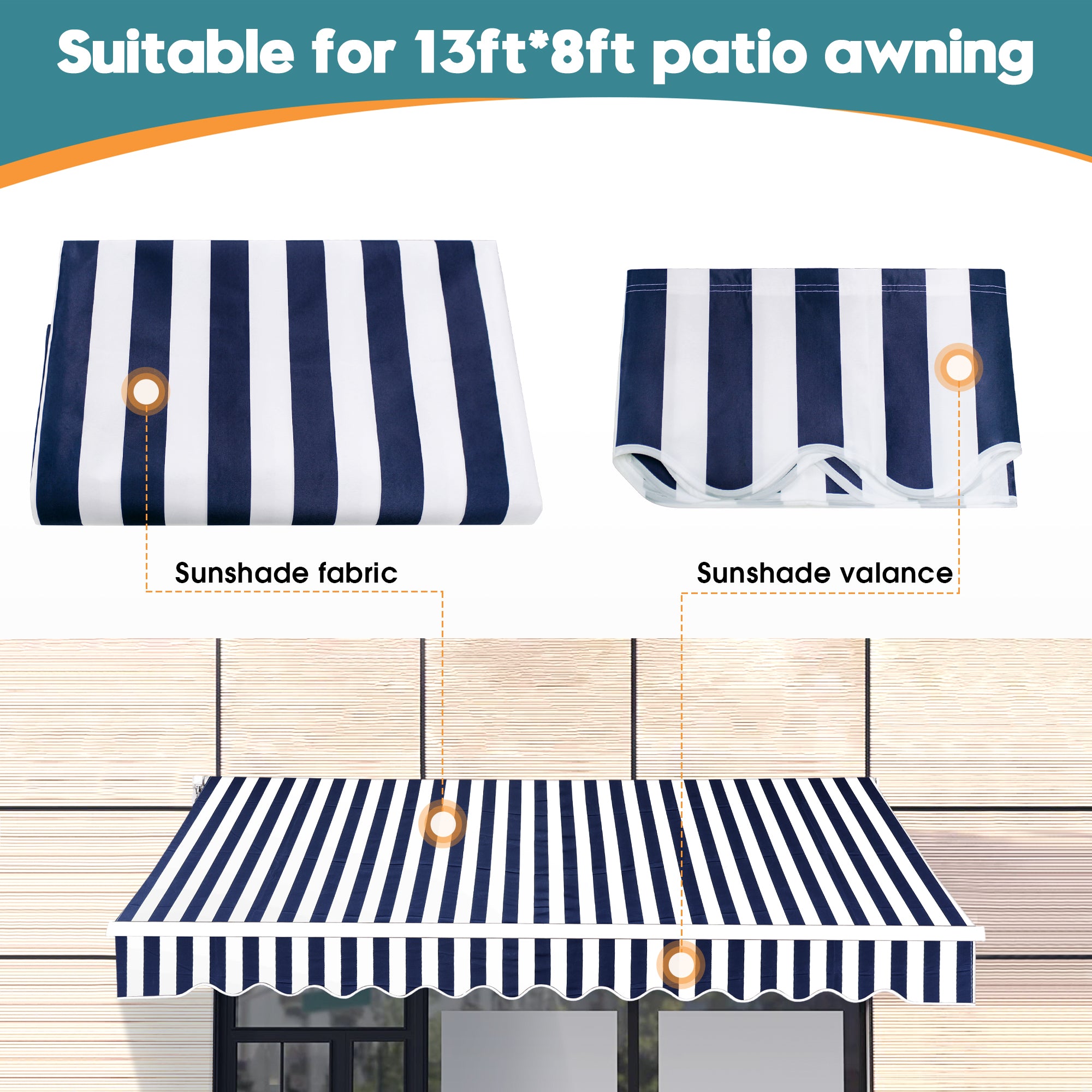 MCombo Patio Awning 10x8 /12x10 /13x8 Feet Fabric Replacement Sunshade Canopy for Retractable Awnings