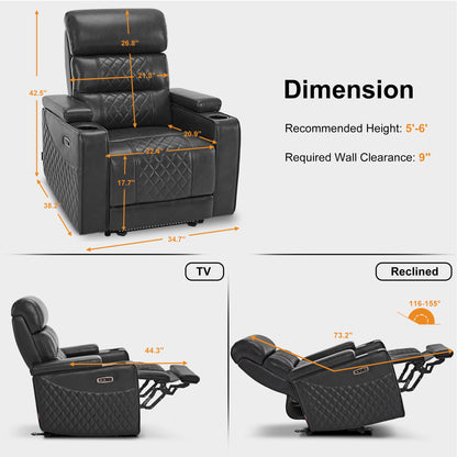 MCombo Power Recliner Chair with Adjustable Headrest for Living Room, Electric Reclining Sofa with USB & Type-C Port, Armrest Storage & LED Light HTS432