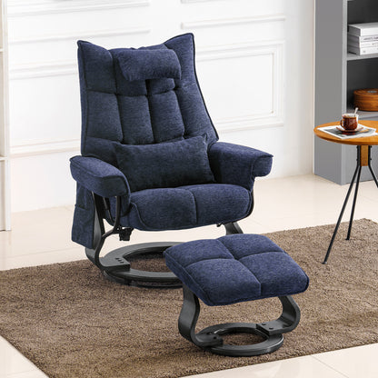 MCombo Swivel Recliner with Ottoman, Chenille Upholstered Massage TV Chair, Ergonomic Lounge Chairs for Living Room Bedroom 4605