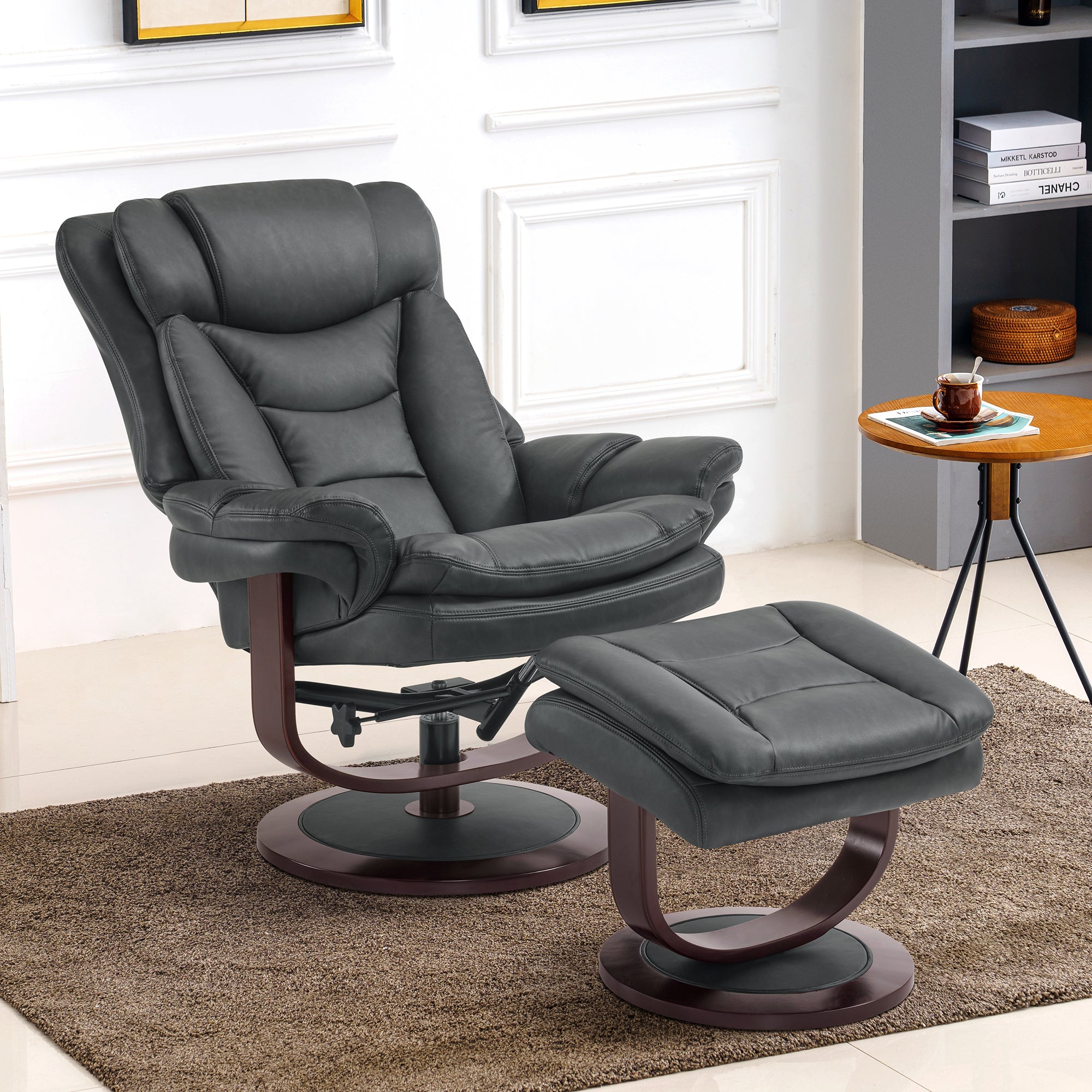 MCombo Swivel Recliner with Ottoman, Reclining Chair with Adjustable Back, Faux Leather Upholstered Lounge Chair for Living Room Bedroom Office 4651