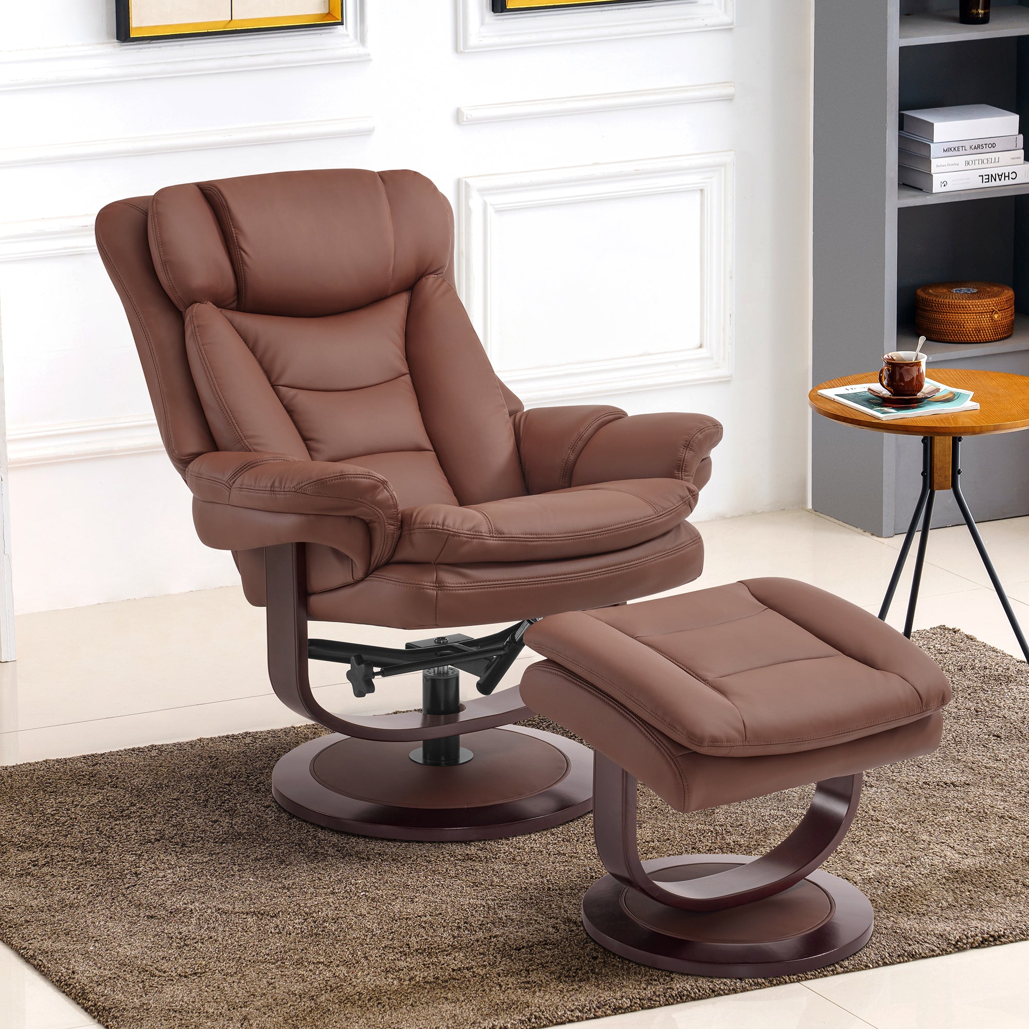 MCombo Swivel Recliner with Ottoman, Reclining Chair with Adjustable Back, Faux Leather Upholstered Lounge Chair for Living Room Bedroom Office 4651