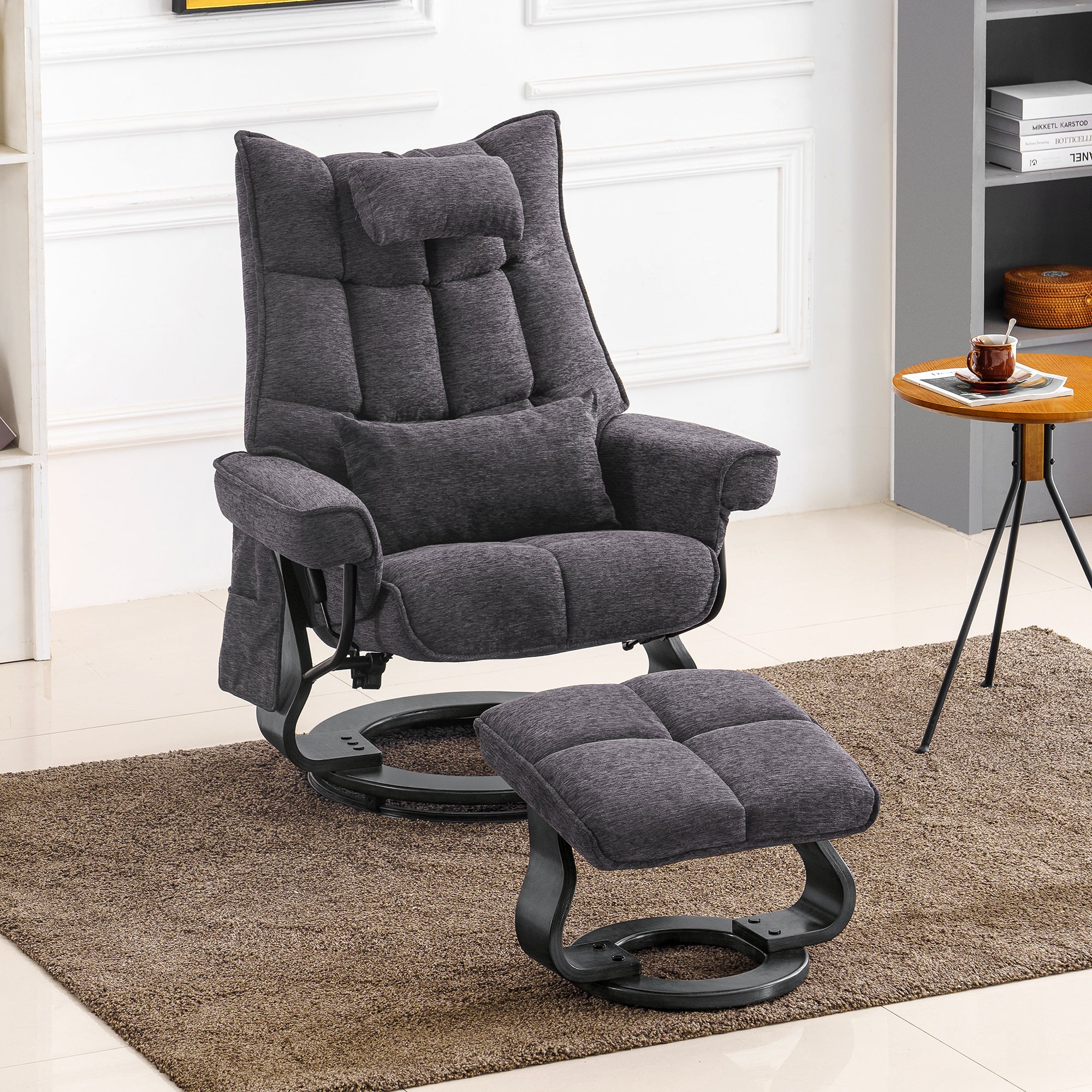 MCombo Swivel Recliner with Ottoman, Chenille Upholstered Massage TV Chair, Ergonomic Lounge Chairs for Living Room Bedroom 4605