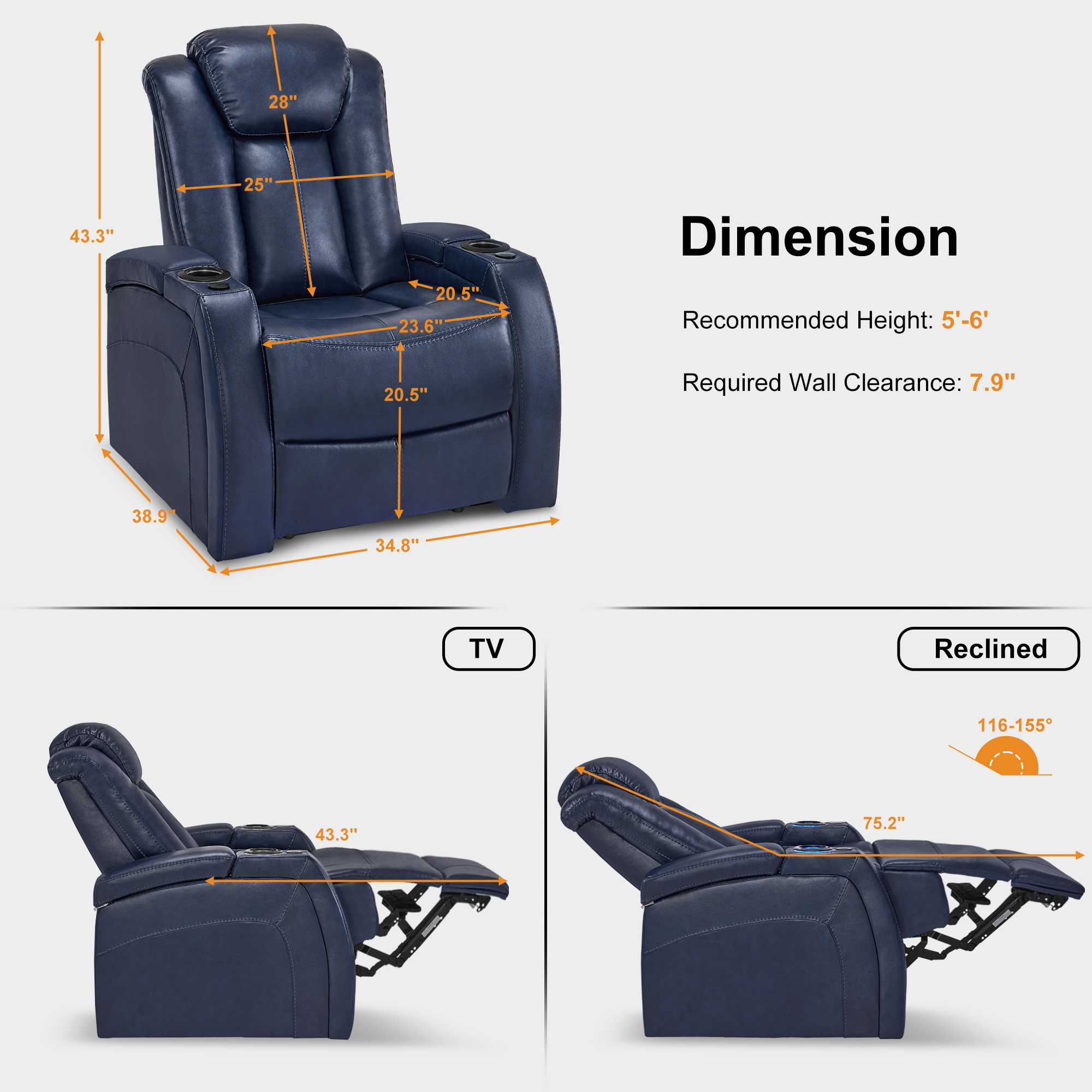 MCombo Home Theater Seating with Adjustable Headrest, Dual Motor Power Recliner Chair with Tray Table, Movie Reclining Sofa with USB, Ambient Lighting & Hidden Arm Storage HTS422