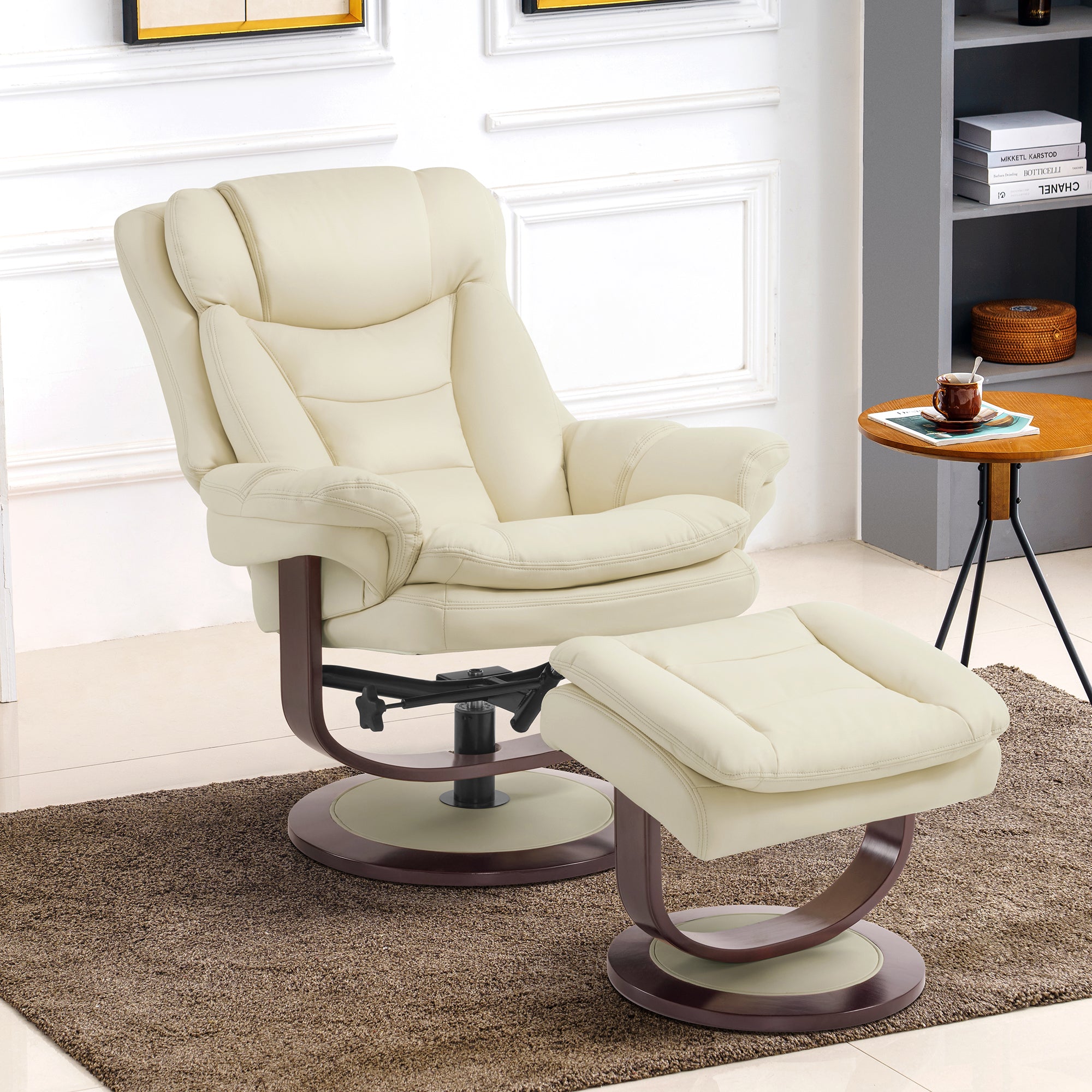 MCombo Swivel Recliner with Ottoman, Reclining Chair with Adjustable Back, Faux Leather Upholstered Lounge Chair for Living Room Bedroom Office 4651