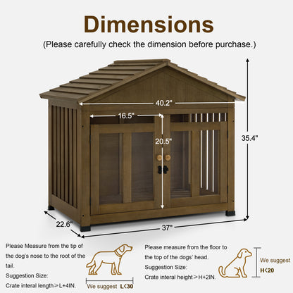 MCombo Wooden Dog House Furniture, Solid Wood Dog Cage Furniture Indoor for Small/Medium Dogs, JD54