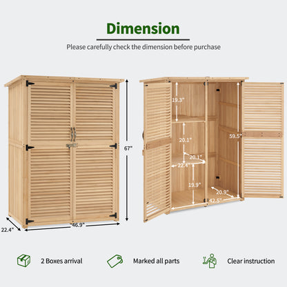 Mcombo Outdoor Wooden Storage Cabinet, Garden Tool Shed with Latch, Outside Tools Wood Cabinet with Double Doors for Patio 0709 & 0808 & 1900