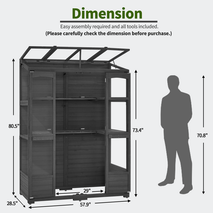 Mcombo Wooden Greenhouse, Walk-in Outdoor Greenhouse with Openable Roof and Lockable Door, 0899