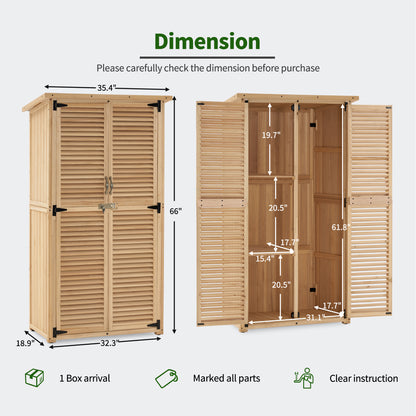 Mcombo Outdoor Wooden Storage Cabinet, Garden Tool Shed with Latch, Outside Tools Wood Cabinet with Double Doors for Patio 0709 & 0808 & 1900