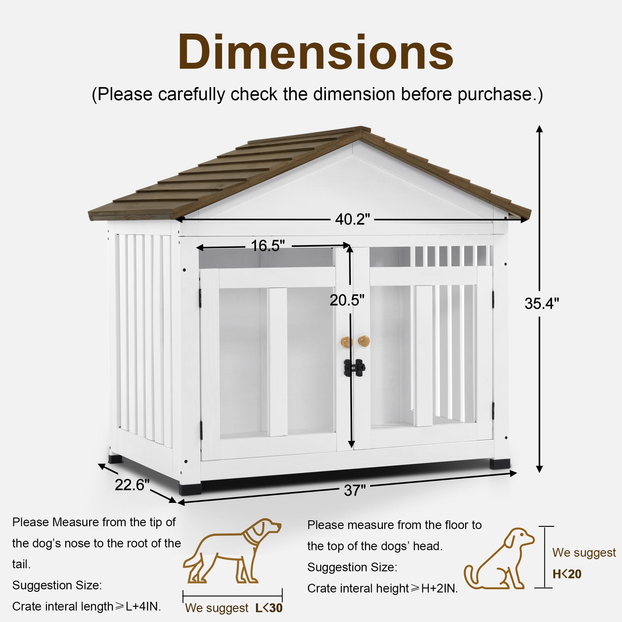 MCombo Wooden Dog House Furniture, Solid Wood Dog Cage Furniture Indoor for Small/Medium Dogs, JD54