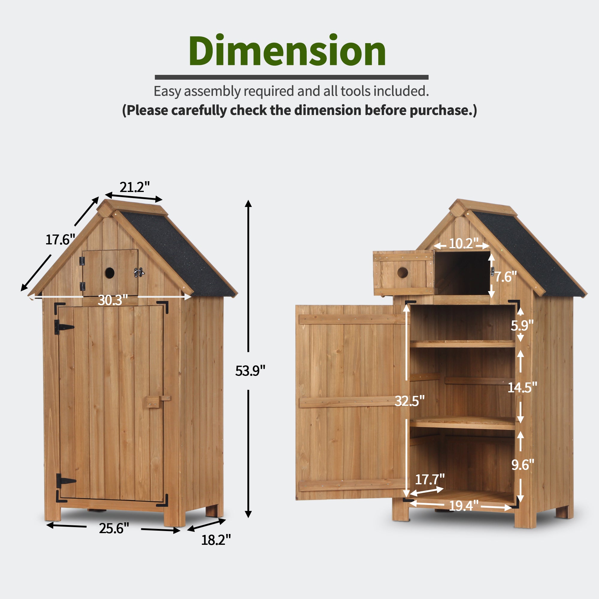 MCombo Outdoor Wood Storage Cabinet, Small Size Garden Shed with Door and Shelves, Outside Tools Cabinet for Patio (30.3”x21.5”x56”) 0733