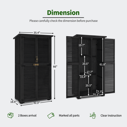 Mcombo Outdoor Wooden Storage Cabinet, Garden Tool Shed with Latch, Outside Tools Wood Cabinet with Double Doors for Patio 0709 & 0808 & 1900