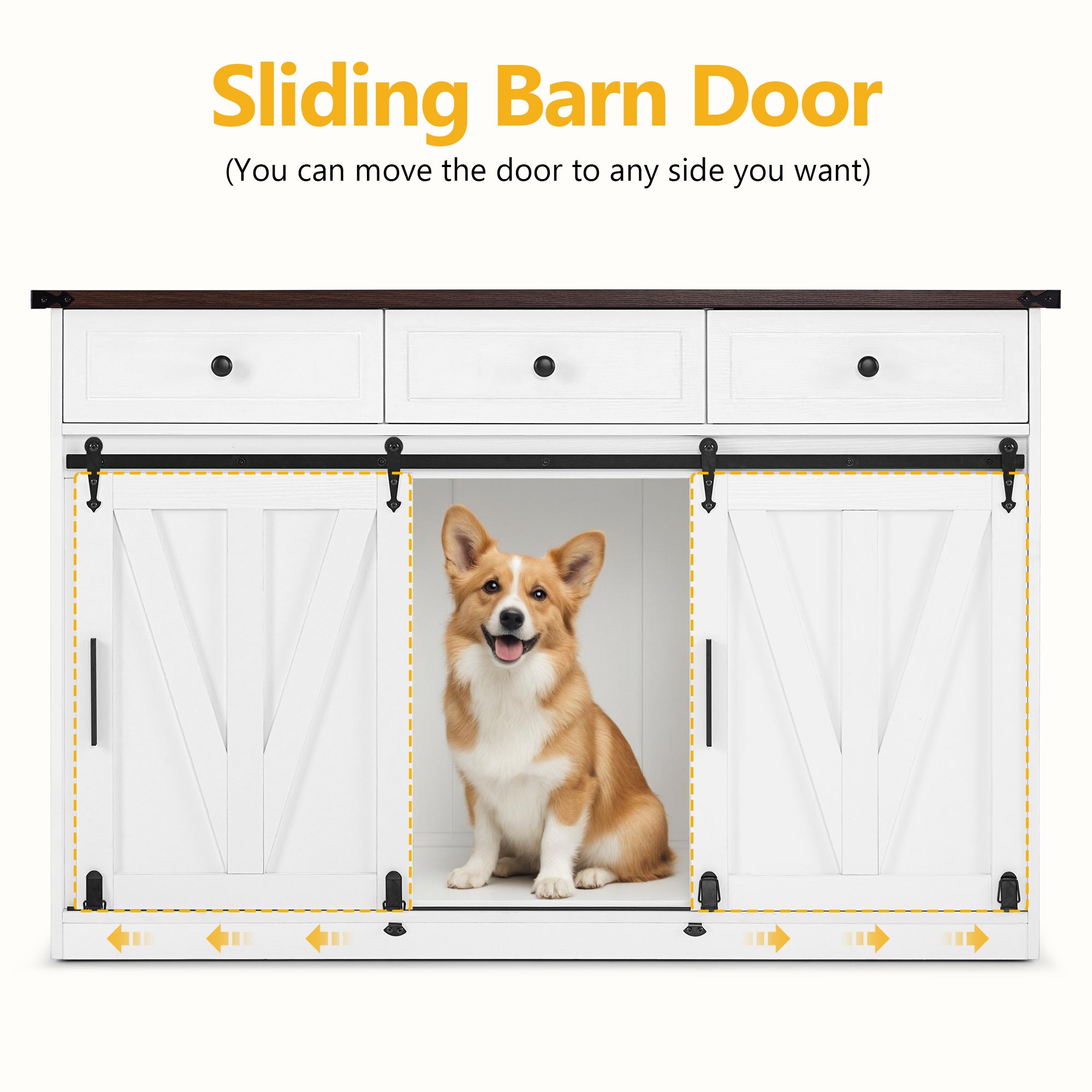 Dog Crate for Large Dog with Barn Door and 3 Drawers, GC55