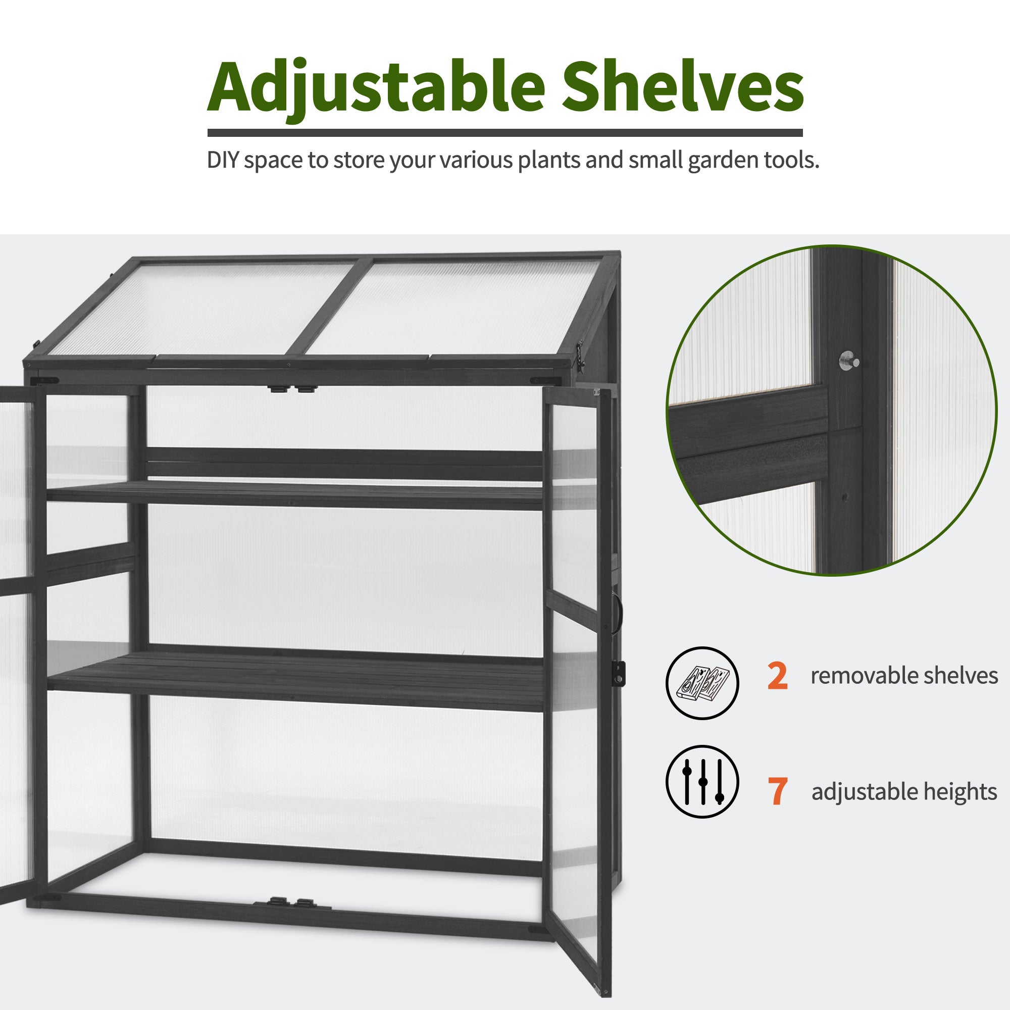 Mcombo Cold Frame Greenhouse, Large Wooden Greenhouse Cabinet, Garden Cold Frame with Adjustable Shelves for Outdoor Indoor Use, 1344