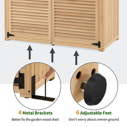 Mcombo Outdoor Wooden Storage Cabinet, Garden Tool Shed with Latch, Outside Tools Wood Cabinet with Double Doors for Patio 0709 & 0808 & 1900