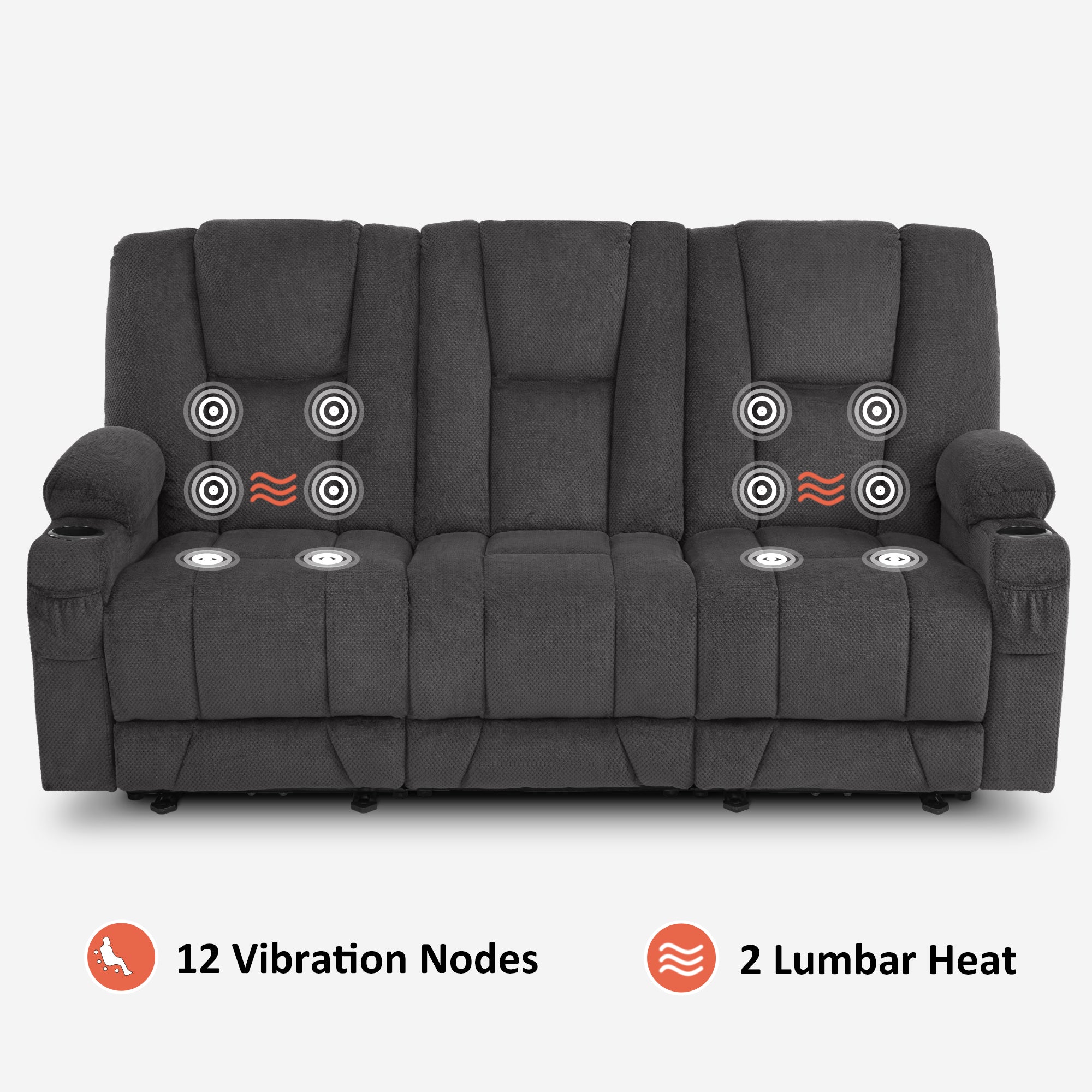 Power Reclining Sofa with Heat and Massage, Fabric 6015