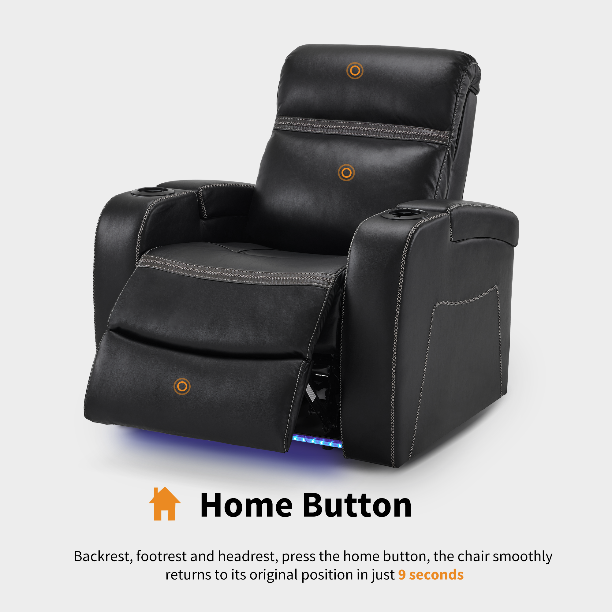 MCombo Power Recliner Chair with Adjustable Headrest, Home Theater Seating with USB Port, LED Light & Armrest Storage, Electric Reclining Chair for Living Room HTS400