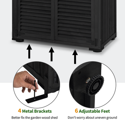 Mcombo Outdoor Wooden Storage Cabinet, Garden Tool Shed with Latch, Outside Tools Wood Cabinet with Double Doors for Patio 0709 & 0808 & 1900