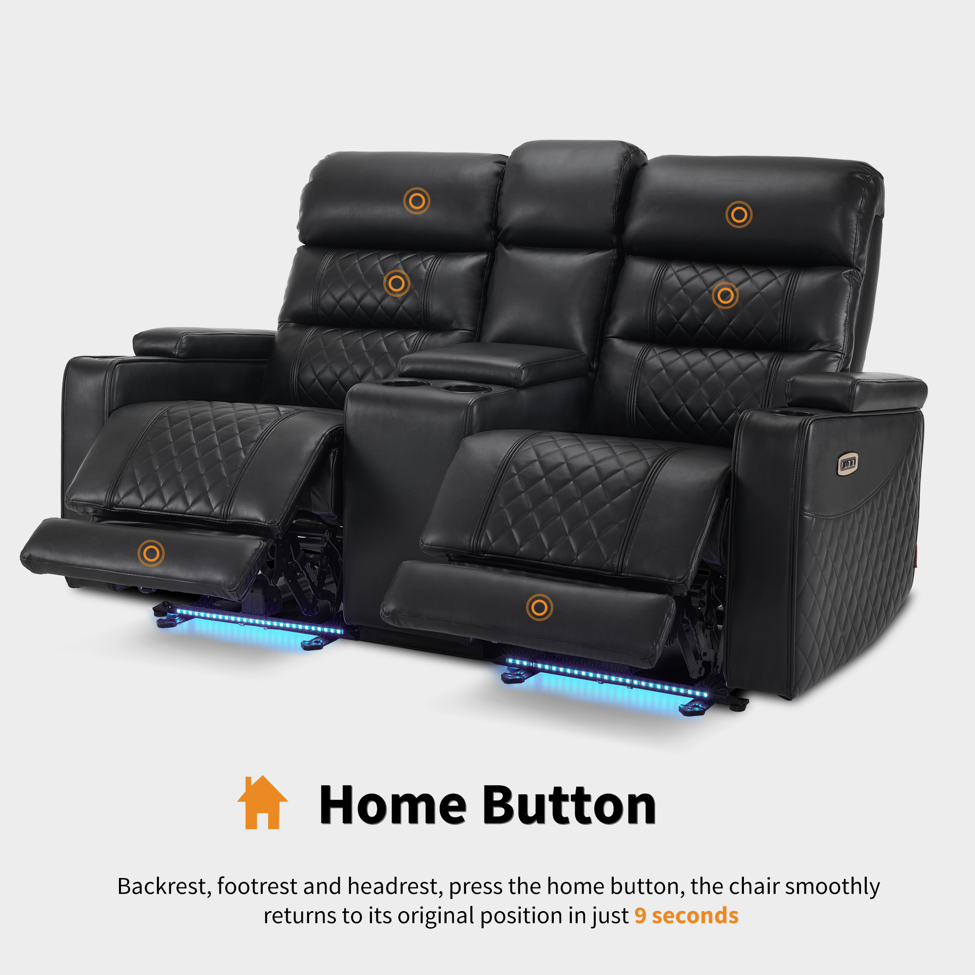 MCombo Power Reclining Loveseat Sofa with Adjustable Headrests and Console for Living Room, Home Theater Seating with USB & Type-C Ports, Armrest Storage HTS480