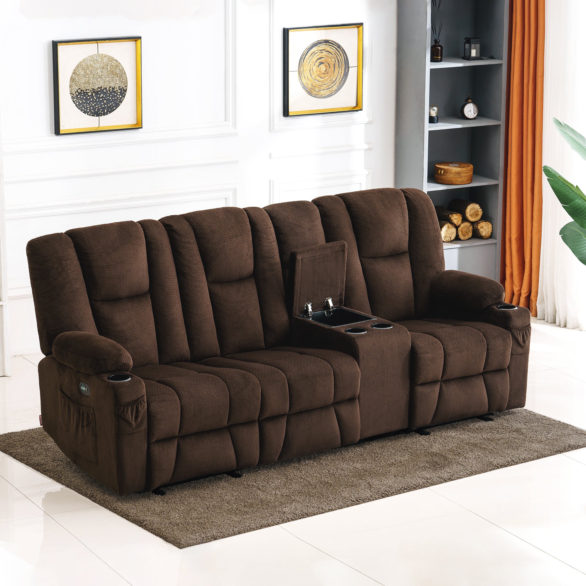 Power Reclining Sofa with Heat and Massage, Fabric 6035