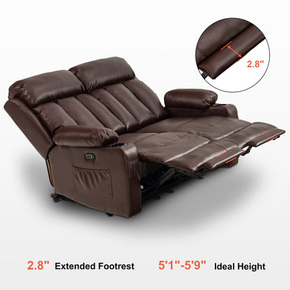 Mcombo Leather Power Loveseat Recliner, Electric Reclining Loveseat Sofa with Heat and Massage, Cup Holders, USB Charge Port for Living Room.6160- 6075