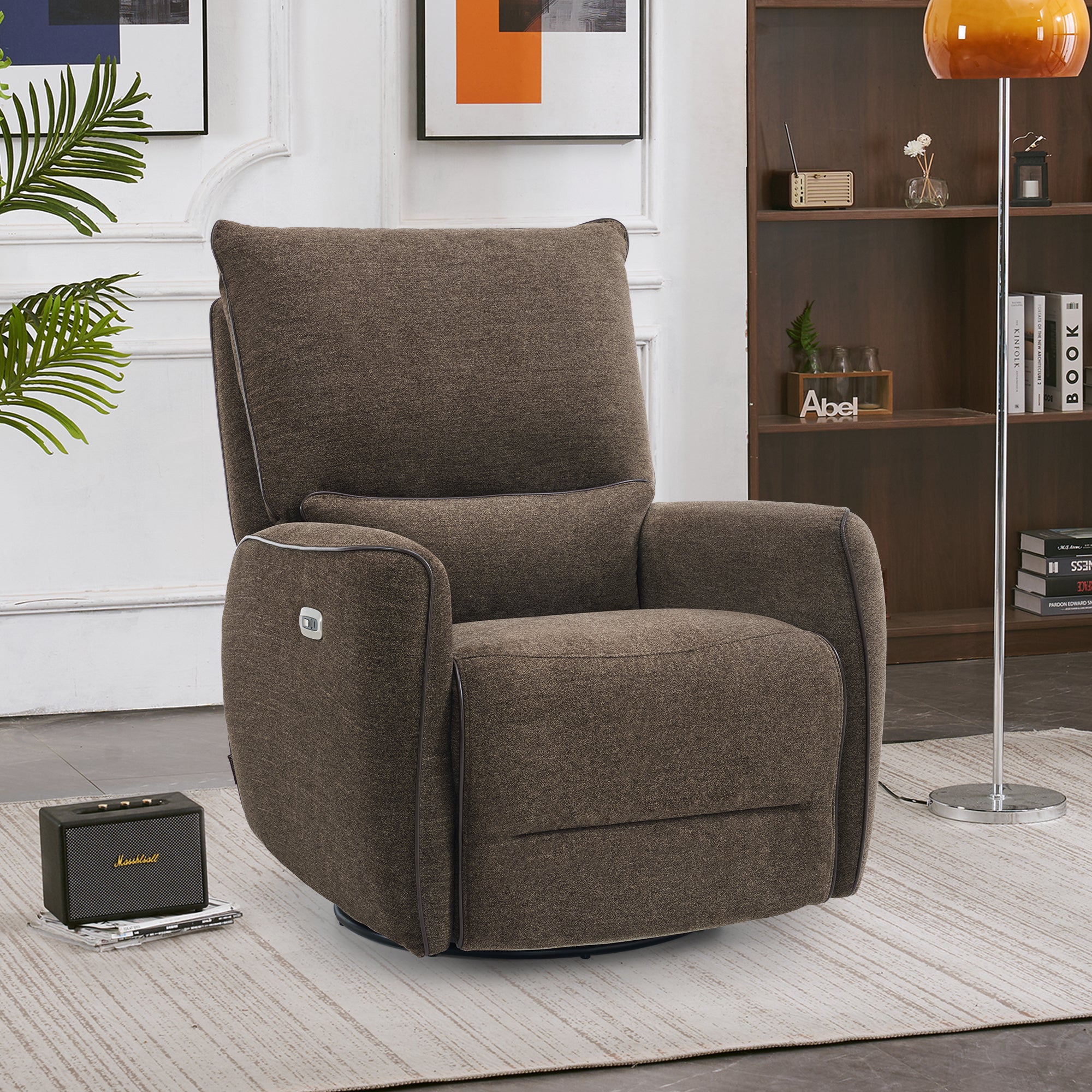 MCombo Power Swivel Glider Recliner Chair, Electric Rocker Recliner Chairs with USB Charging Ports for Living Room and Nursery, Fabric 6160-6922