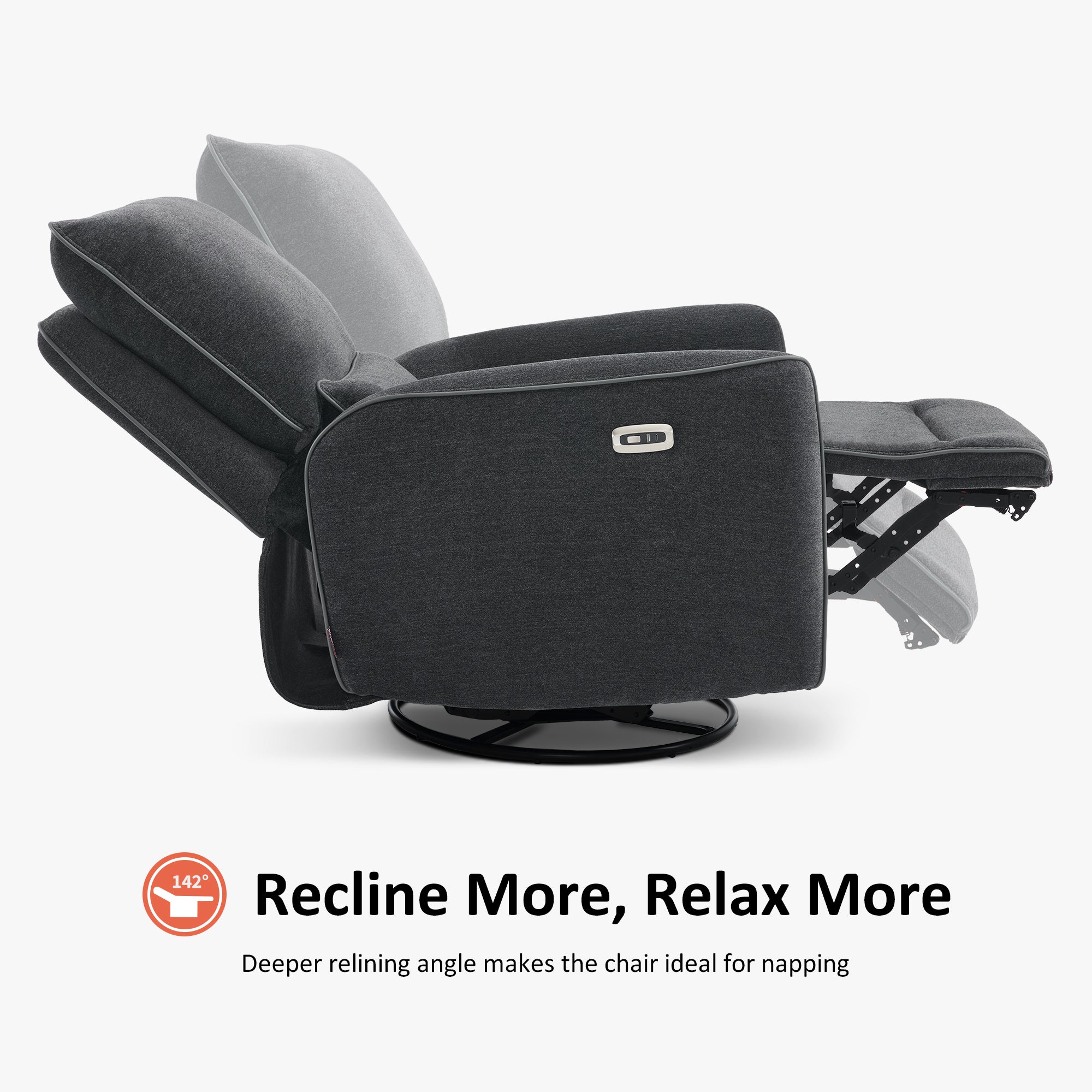 MCombo Power Swivel Glider Recliner Chair, Electric Rocker Recliner Chairs with USB Charging Ports for Living Room and Nursery, Fabric 6160-6922