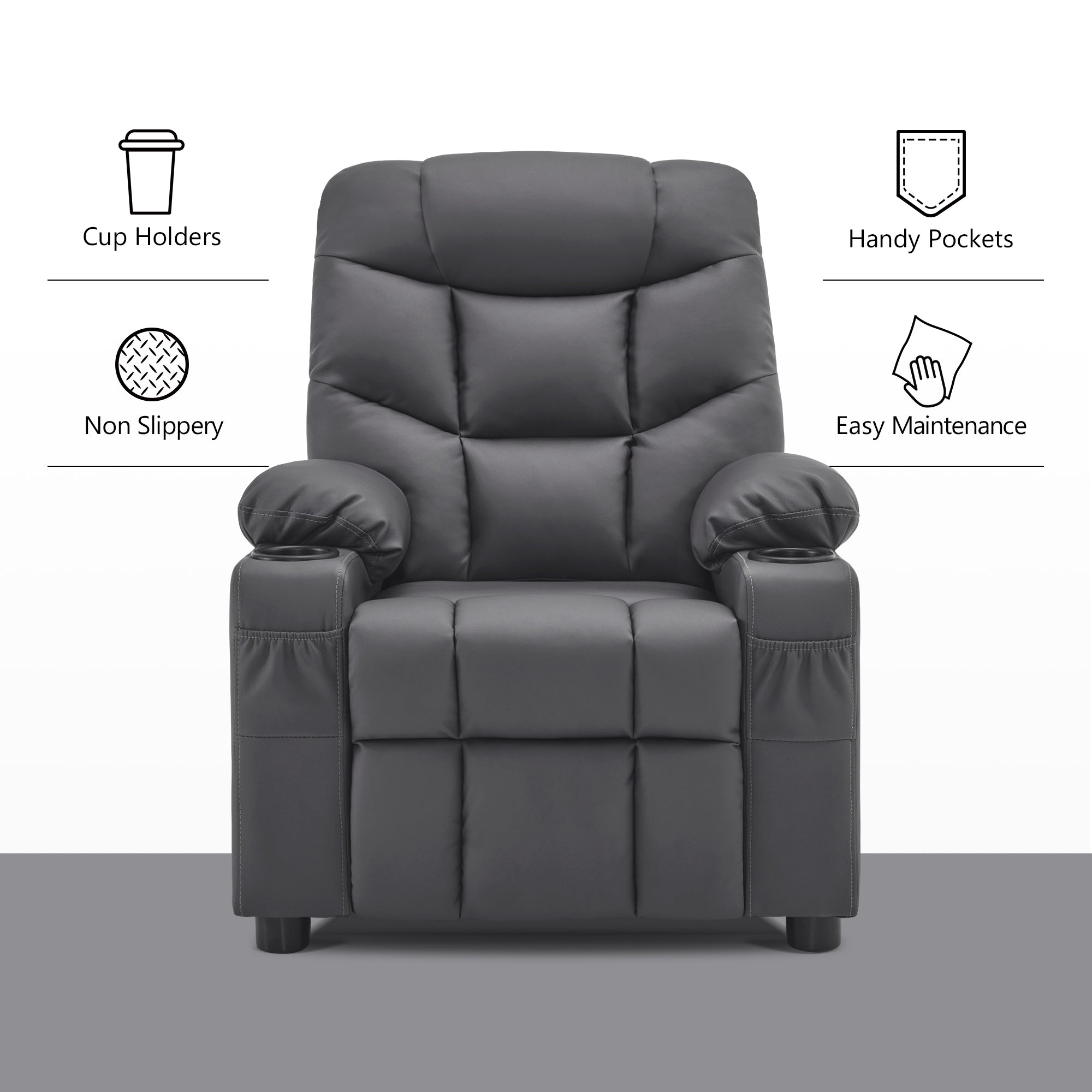 MCombo Big Kids Recliner Chair with Cup Holders for Boys and Girls Room, 2 Side Pockets, 3+ Age Group,Velvet Fabric 7355/7366