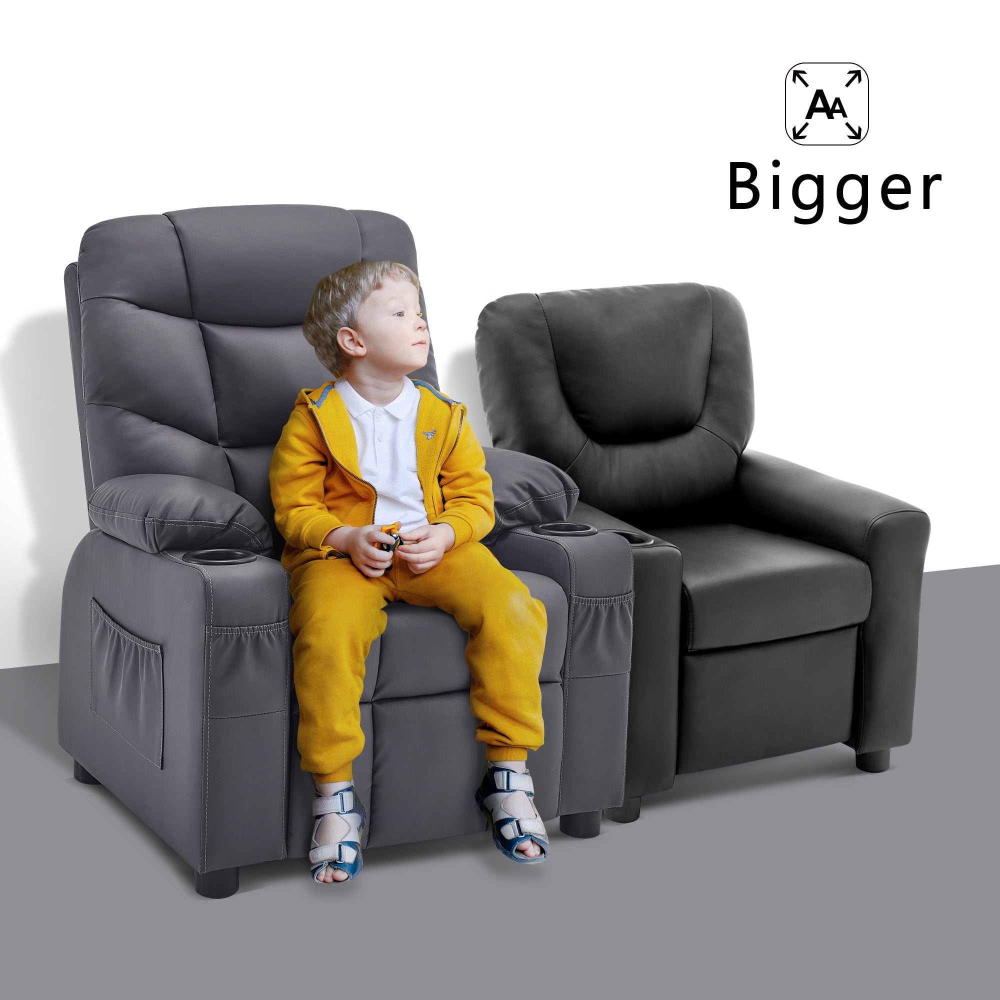 MCombo Big Kids Recliner Chair with Cup Holders for Boys and Girls Room, 2 Side Pockets, 3+ Age Group,Velvet Fabric 7355/7366