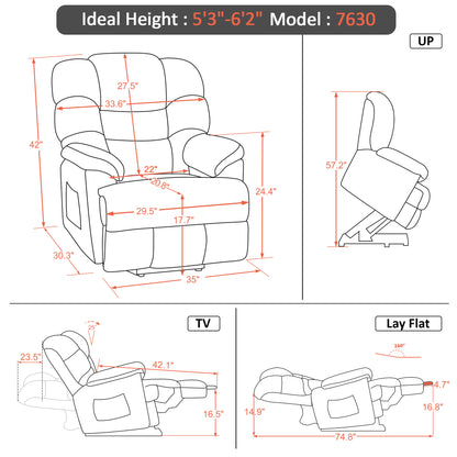 MCombo Lay Flat Dual Motor Power Lift Recliner Chair Sofa with Adjustable Headrest for Elderly People, Infinite Position, Fabric 7630 (Medium)